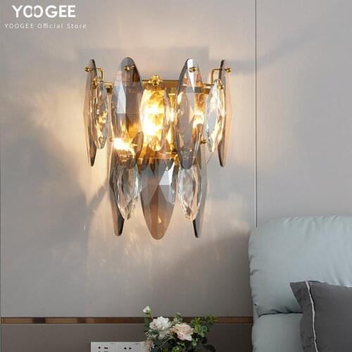 YOOGEE Wall Lamp Modern Kitchen Light Corridor LED Indoor Lighting Gray Crystal Living room Wall Sconces Lights Home Decor