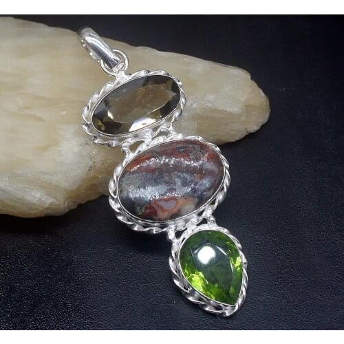 Gemstonefactory Jewelry Big Promotion 925 Silver Topaz Ocean Jasper Peridot Unique Women Ladies Gifts Necklace Pendant 0823