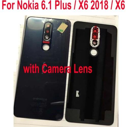 Original Battery Back Cover For Nokia 6.1 Plus / X6 2018 TA-1099 Housing Door Rear Case with Adhesive + Camera Frame Glass Lens