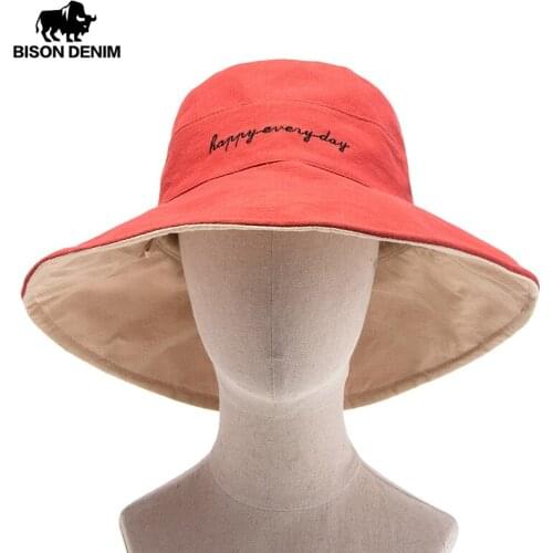 BISON DENIM Spring Summer Fashion Vintage Womens Beach Sun Hat Female Waves large Brim Sunbonnet Fedoras lady Sun Hat M9503