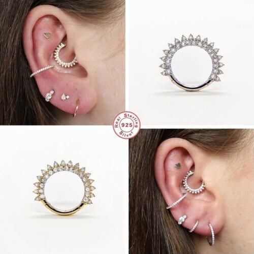 CANNER 1pcs Mujer Piercing Earrings 925 Sterling Silver Charm Hoop Earring for Couples Women Men Ear Bone Buckle Pendiente Plata