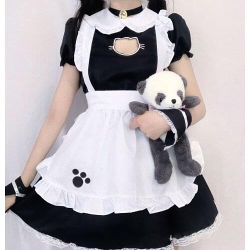 Women Maid Outfit Lolita Dress Cute Crossdress Anime Black White Apron Cosplay Maid Dress Uniform Cafe Costume plus size 2021