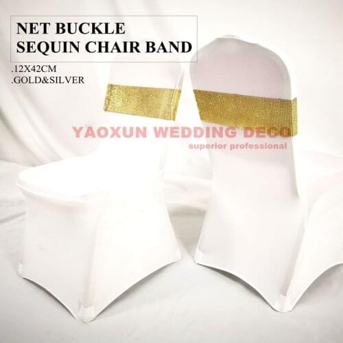 Factory price Free shipping 100pcs PINK 20cm width Sequin Chair Band ties \spandex Chair Sashes lycra bands for wedding chairs