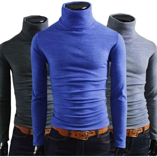 2020nuevo otoño suéteres casuales hombre cuello alto hombre negro sólido, Slim marca ropa suéter