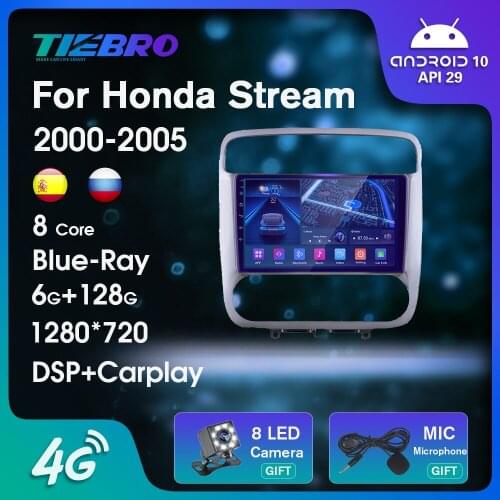 2DIN Blu-ray IPS Screen Car Radio For Honda Stream 2000-2005 Android10.0 GPS Navigation Auto Radio Bluetooth Player Car Receiver