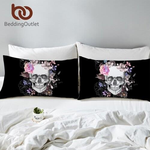 BeddingOutlet Sugar Skull Pillowcase Floral Bed Pillow Cover Black Modern Decorative Pillow Case Bedroom Bedding One Pair