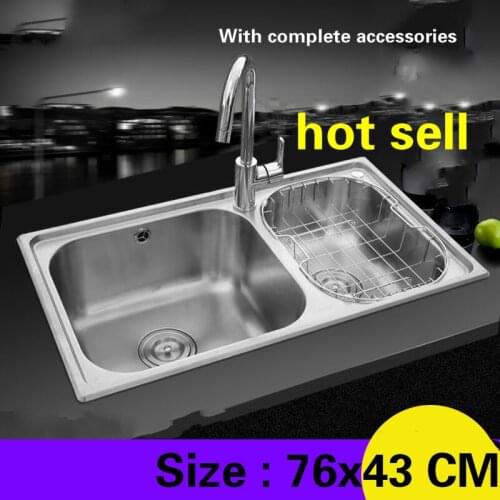 Free shipping kitchen sink 0.8mm durable food grade 304 stainless steel standard double groove fashion hot sell 760x430 MM