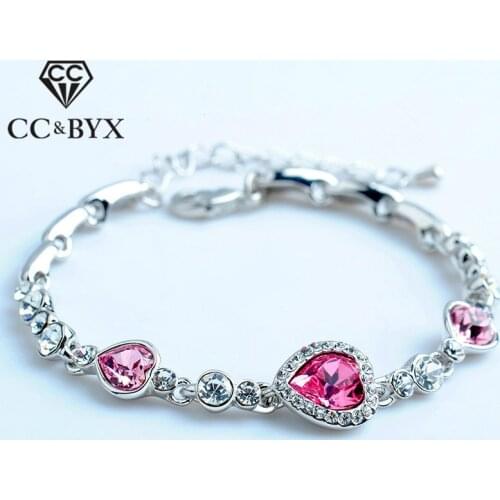 CC Elegant Jewelry Bracelets For Women Heart-Shaped Rose Red Stone Cubic Zirconia Unique Bangles Bijouterie Accessories B038b