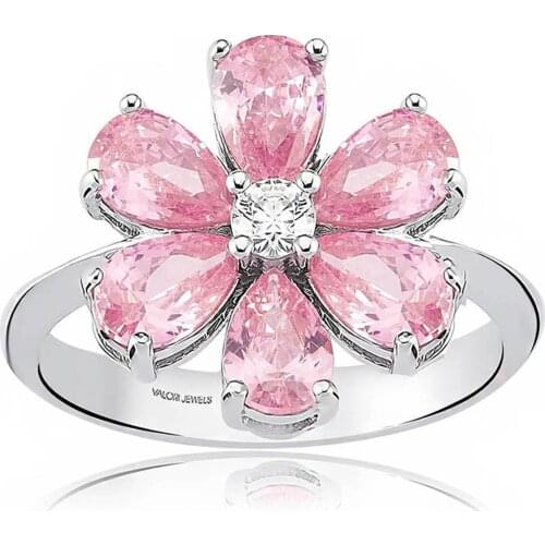 Valori Jewels Forget Me Not Ring , 2 Ct Zircon Pink Pear Gemstone , Rhodium Plated ,925 Silver, Fine Jewelry