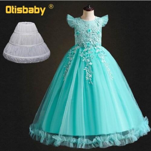 Teenage Girl Floral Lace Sleeveless Long Evening Dress Wedding Kids Dresses for Girls Age 13 Tutu Prom Party Gown Girls Clothing