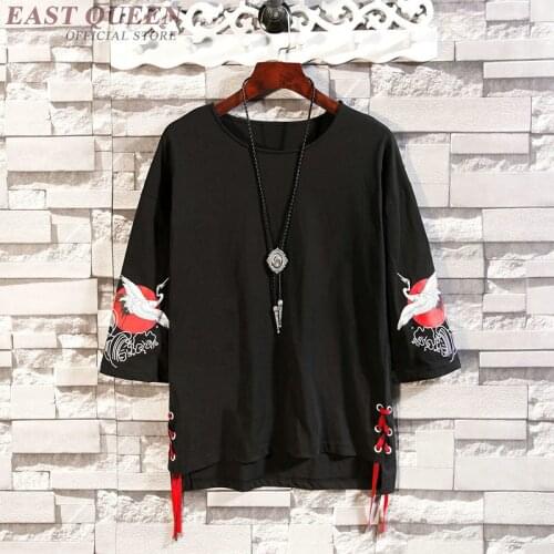 Japanese Style Cranes Sun Printed T Shirts 2019 Streetwear Harajuku Casual Lace Up Hip Hop Tees Shirts Mens Tops FF2160