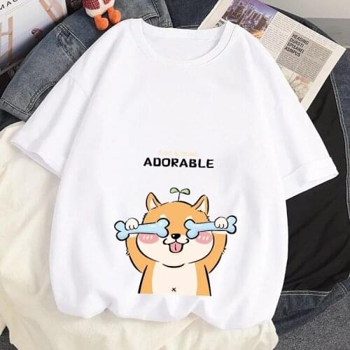 Harajuku Anime y2k Cotton Women Casual Loose Oversized O Neck Summer Clothing Female Short Sleeved Kawaii Cute Dog T-shirt Tops