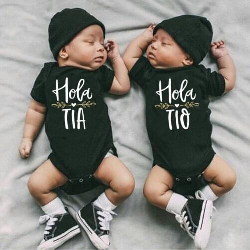 Hola Tio Tia Newborn Baby Bodysuits Cotton Infant Boy Girl Short Sleeve Romper Jumpsuit Body Baby Clothes Oneises
