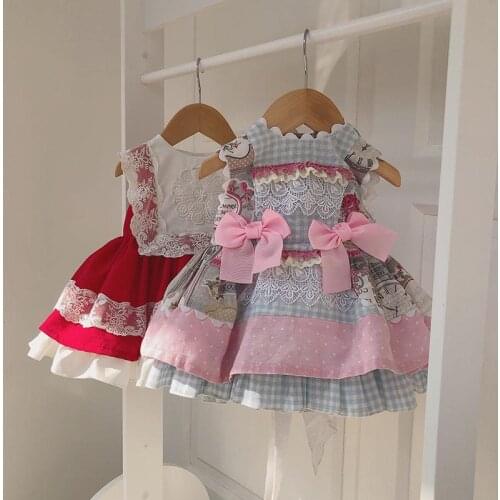 Spanish Girls Dresses Children Lolita Plaid Ball Gown for Little Girl Birthday Eid Dress 2021 Summer Infant Boutique Clothes
