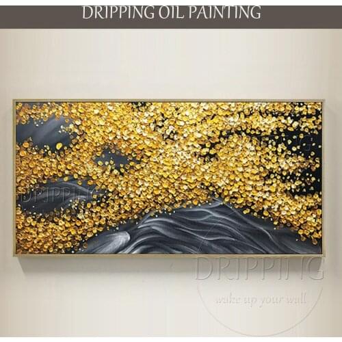 Artist Hand-painted Flowing Golden Years Acrylic Knife Painting Yellow and Gold Colors Abstract Acrylic Painting for Living Room