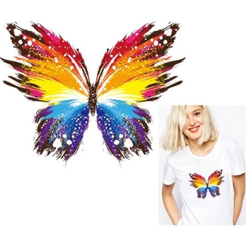 Colorful Butterfly Cartoon Heat Transfer for Clothing Thermal Transfer to Cloth Washable Stickers Heart Decoration Badge Sticker