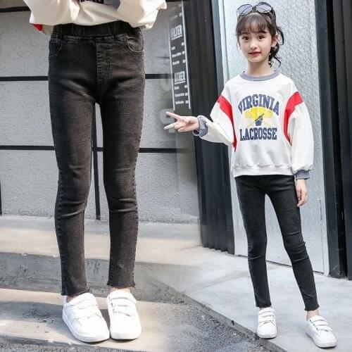 2021 Spring Autumn Girls Fashion Stretch Jeans Pencil Pants Baby Kids Children Casual Denim Trousers