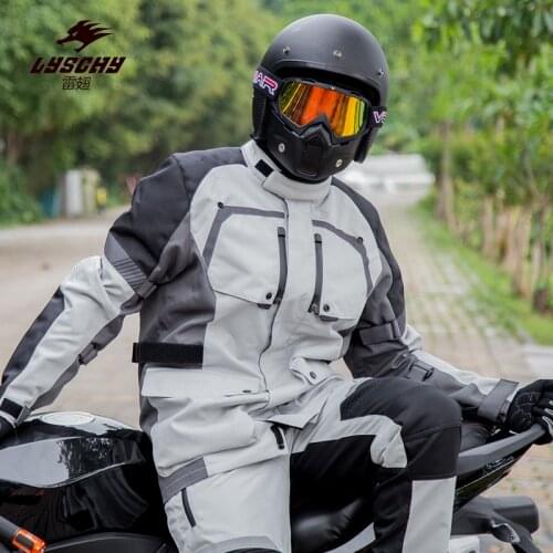 LYSCHY Summer Winter Detechable Waterproof Motorcycle Jacket Breathable Mesh Jacket Moto Pants Suit Clothing Protective Gear