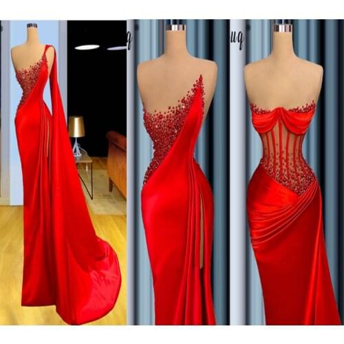 Islamic Turkish Elegant Beaded Prom Dress Pearls Arabic Evening Dresses Custom Made Robe De Soiree Longue Party Gown Kaftans