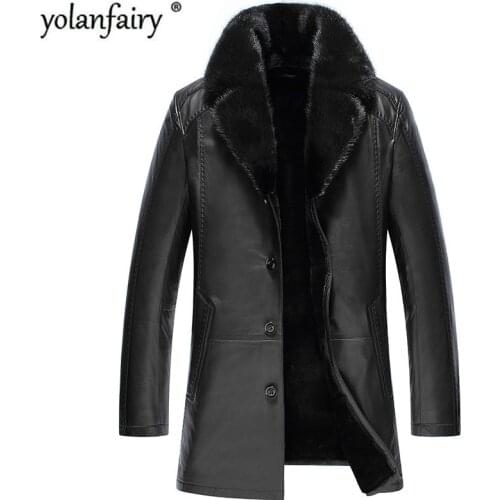 Genuine Leather Jacket Men Winter Jacket Real Sheepskin Coats Mens Wool Liner Mink Fur Collar Warm Down Coat F17S14070 YY384