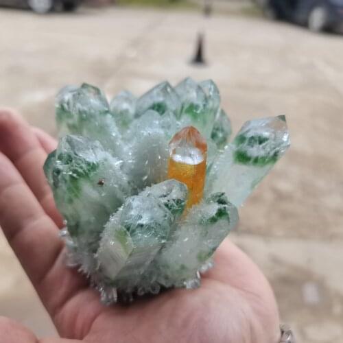 200-900g Natural Green ghost Crystal Cluster Original Stone Healing Reiki orange Crystals Minerals Specimen home decor