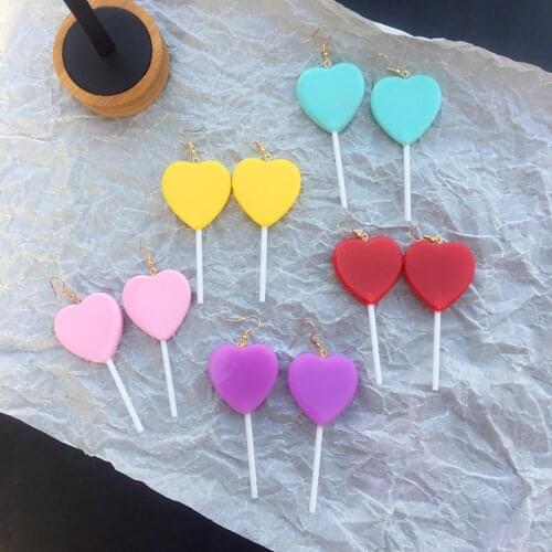 2021 New Sweet Girl Heart Personality Candy Color Lollipop Heart-Shaped Long Hand-Made Ear Hooks Gift For Girls