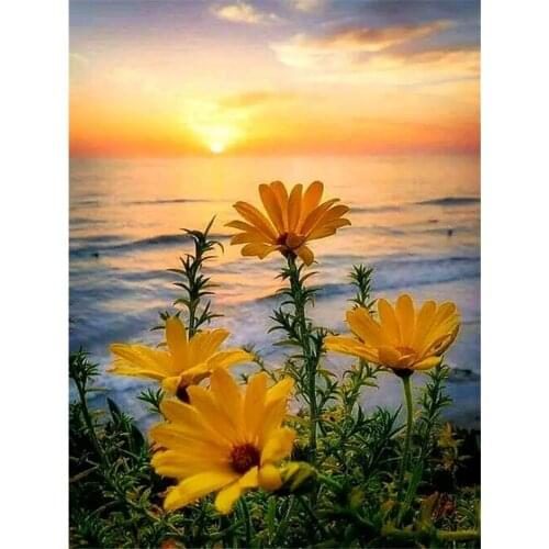 Lake Sunrise Flower Boat DIY 11CT Cross Stitch Embroidery Kits Needlework Craft Set Cotton Thread Printed Canvas Home Room