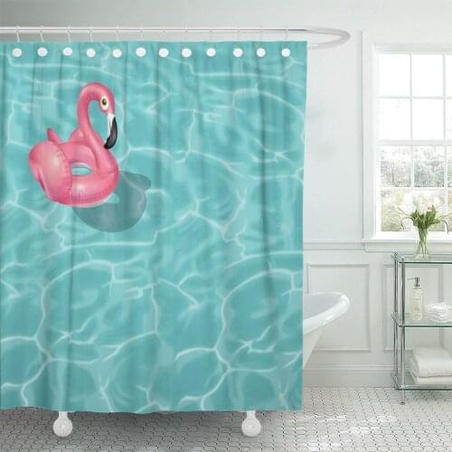 Pink Pool Flamingo Float Summer Party Fun Holiday Playful Shower Curtain Waterproof Polyester Fabric 72 x 72 Inches Set