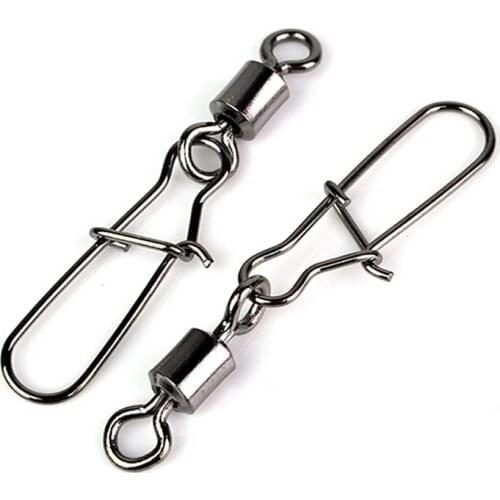 10pcs/lot Pull 8-66kg Fishing Connector Pin Bearing Rolling Swivel Stainless Steel with Snap Fishhook Lure Tackle Accessorie