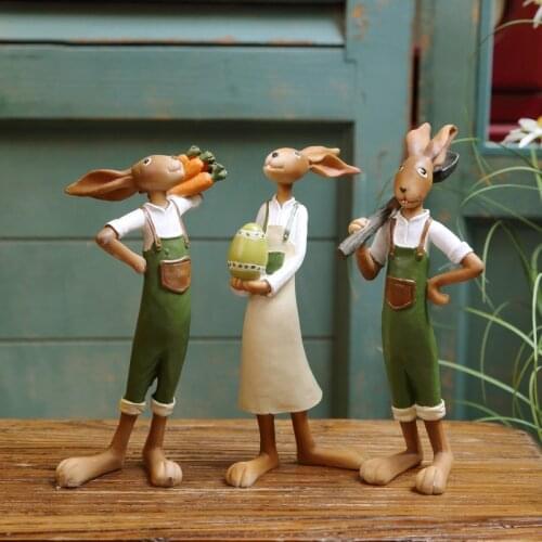Harvest A Plump Rabbit Family Kawaii Resin Animal Sculpture Three Resin Statues Garden Accessories Home Living Room Decoration