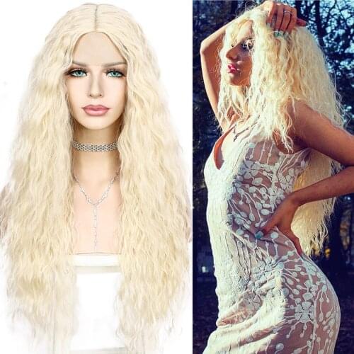 T-Part Lace Front 613# Color Kinky Curly Middle Part Synthetic Wigs for Women High Temperature Party Cosplay Daily