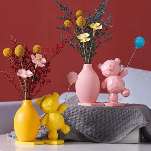 Nordic Creative Ceramic Bear Vase Sculpture Ornaments Dried Flower Arrangement Vases Living Room Home Decoration Accessories