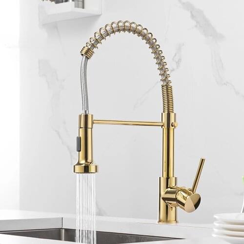 YOOAP Deck Mounted Flexible Kitchen Faucets Pull Out Mixer Tap Black Hot Cold Kitchen Faucet Spring Style with Spray Mixers Taps