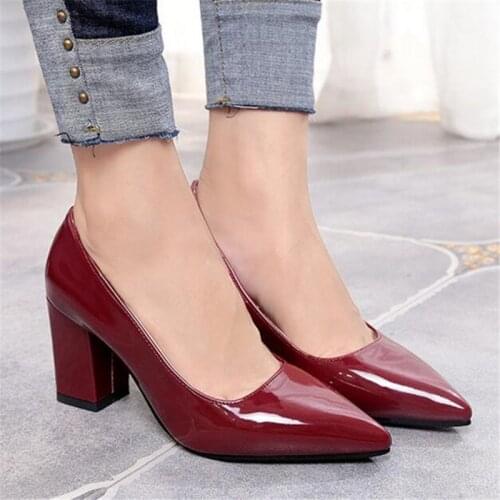 Women Pumps 2021 Womens shoes Pointed thick heel with high heel 7 cm new single shoes female autumn shallow mouth size 33-43