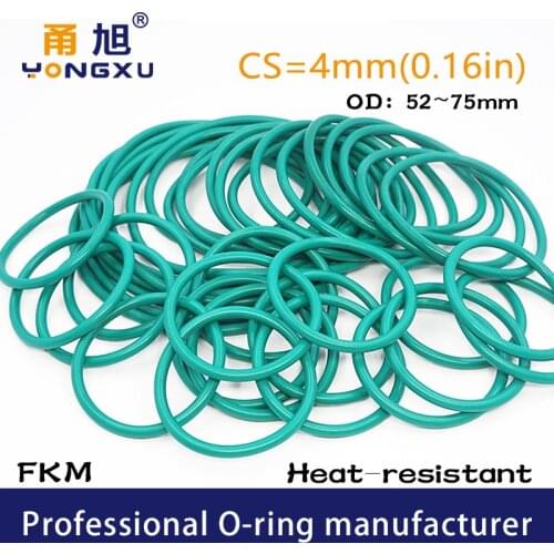 Green FKM Rubber fluororubber O-rings Seals CS4mm OD52/55/58/60/62/65/66/68/70/75*4mm o ring Seal Gasket Rings Sealing Washer