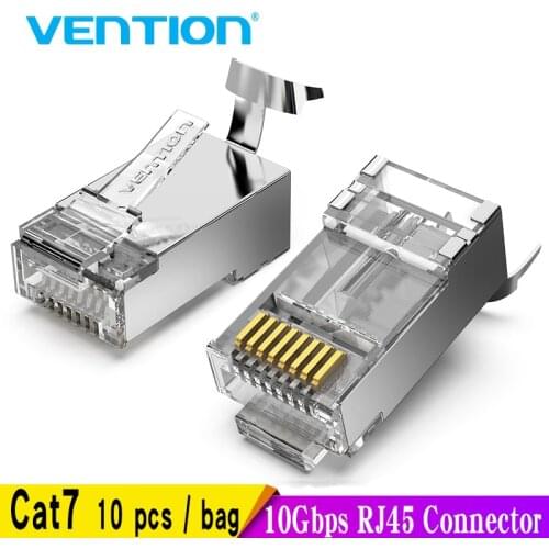 Vention Cat7 RJ45 Connector Cat7/6/5e STP 8P8C Modular Ethernet Cable Head Plug Gold-plated for Network RJ 45 Crimper Connectors