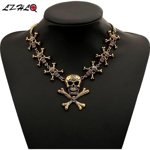 LZHLQ Vintage Multilayer Skeleton Necklace Maxi Metal Carved Brand Bone Clavicle Necklace Fashion Women Punk Jewelry Accessories