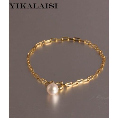 YIKALAISI 925 sterling Silver Jewelry Natural Freshwater 8-9mm Round Pearl Thick Bracelet Genuine Pearl Jewelry Wholesale