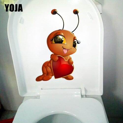 YOJA 14.8×22.7CM Happy Loving Ants Creative Cartoon Home WC Toilet Decoraiton Animal Wall Stickers T1-2788