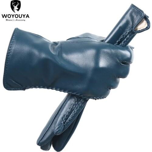 Womens sheepskin gloves winter warmth plus velvet short thin driving female color leather gloves new high-end-2225