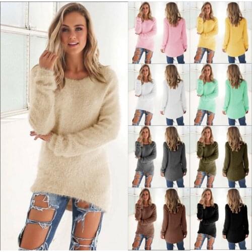 Plus Size Long Sleeve O Neck Plush Sweaters Women Irregular Hem Streetwear Autumn Winter Loose Casual Warm Pullovers Female Tops