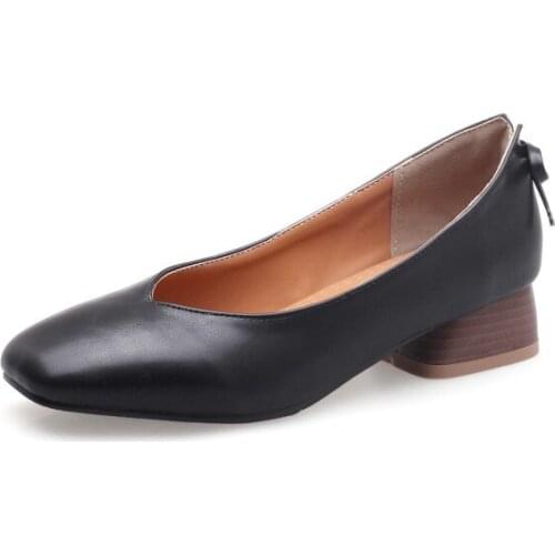 Big Size 9 10 11-15 ladies high heels women shoes woman pumps Shallow mouth thick with bow square head