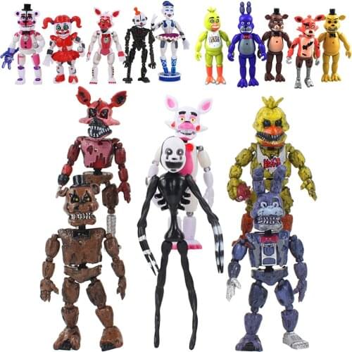 FNAF with Lighting Five Nights At Freddys Nightmare Chica Foxy Bonnine Freddy Frazbear Sister Location Model Action Figure Toys