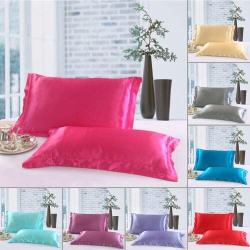 1/2 Pcs/Set New Standard Size Polyester Satin Pillowcase ,100% Imitation Silk Solid Color Soft Comfortable Pillow Cover29