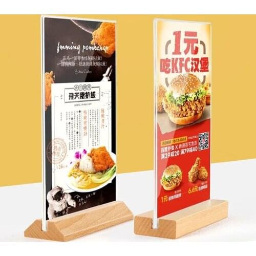 100*200mm Wood Acrylic Sign Card Holder Stand Restaurant Table Menu Poster Photo Picture Display Frame
