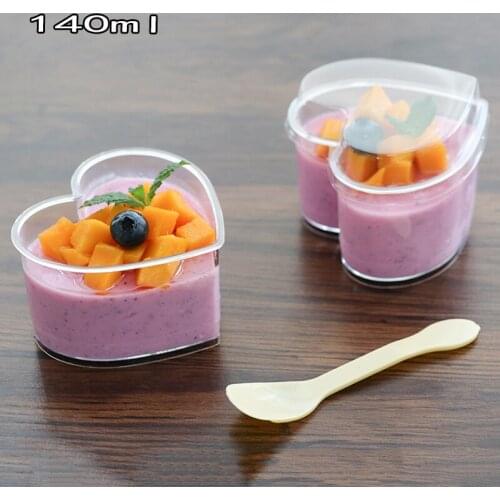 50pcs/lot Disposable Transparent Plastic Heart-shaped Pudding Cup Mousse Cup Jelly Cup Tiramisu Cup Sawdust Cup With Lid