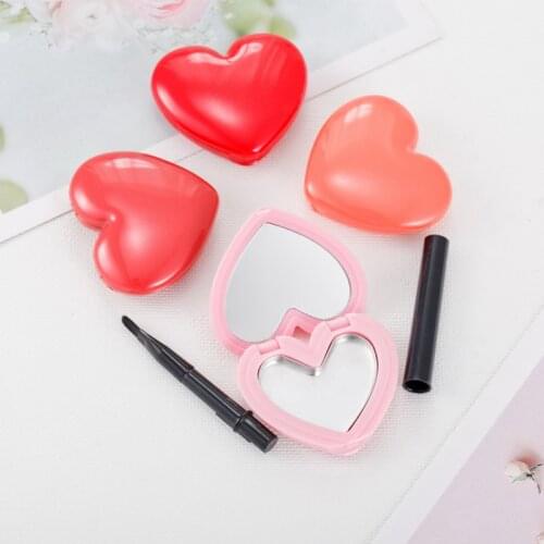 50pc Love Heart Shape Empty Eyeshadow Case Rouge Lipstick Box Pigment Palette Refillable Foundation Makeup Dispenser with Mirror