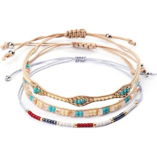 Bohemian Bracelets 3pcs Natural Stone Rope Wrap Bracelet Women Handmade Beads Armband Dropshipping Accesorios Mujer Jewelry 2019