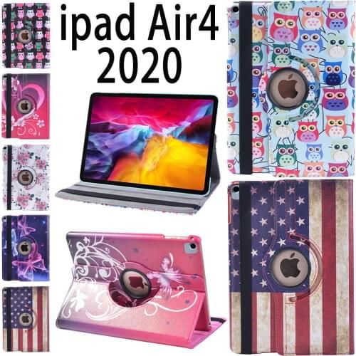 360 Degree Rotating Leather Cover Case for Apple Ipad Air 4 2020 10.9 Inch - Smart Sleep Auto Awake Tablet Case + Free Stylus