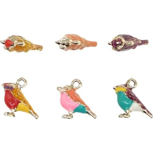 10Pcs/Batch Cute 3D Little Birds Enamel Charms Connector Fit Necklace Bracelet DIY Fashion Jewelry Accessories Finding Making
